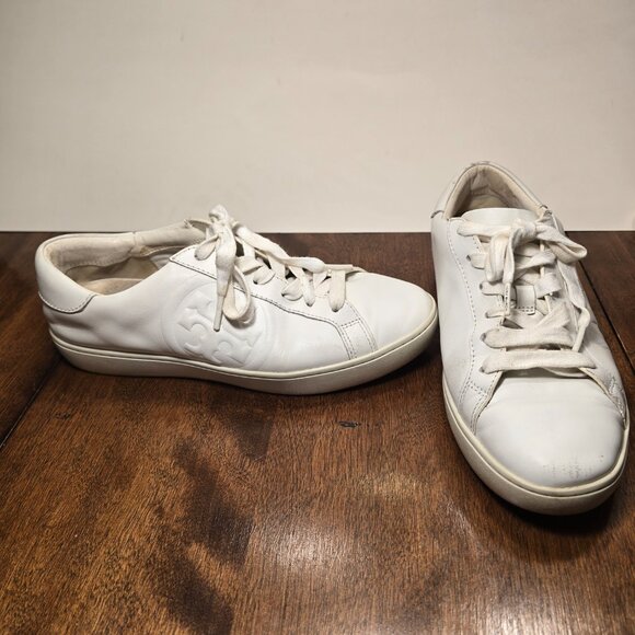 Tory Burch Women's Double T Howell Court Sneakers Size 8.5 M White Leather - Picture 9 of 16